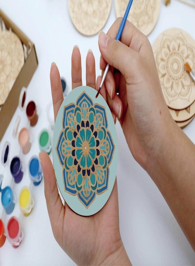 Curious Button قاعدة أكواب خشبية غير مكتملة بتصميم ماندالا من Curious Button، عبوة من 4 قطع دائرية من خشب الصنوبر MDF، مقاس 10 سم، قواعد أكواب محفورة غير مكتملة، مناسبة للرسم على الخشب، ألواح MDF سادة، أعمال فنية يدوية (النمط E) - Image 4